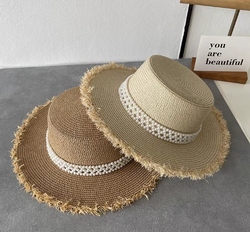 Pearl håndvevd solhatt for kvinner