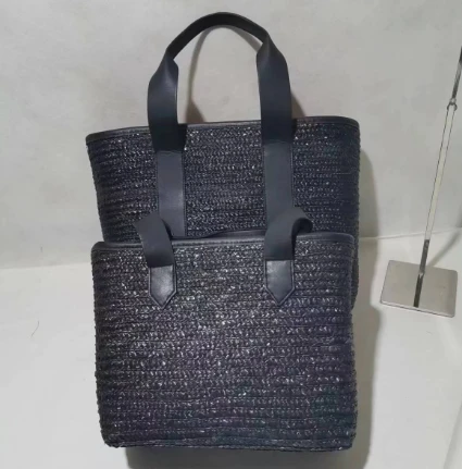 Black Wheat Woven Women Bag Ett sett