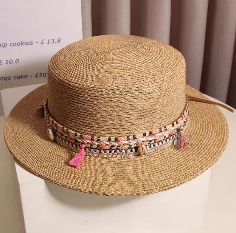 Boho Chic brunt papir halmhatt for kvinner