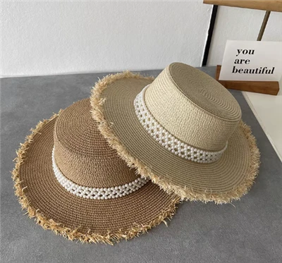 Pearl håndvevd solhatt for kvinner