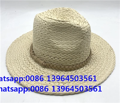 Naturlig håndvevd papir hvit flette fedora hatt