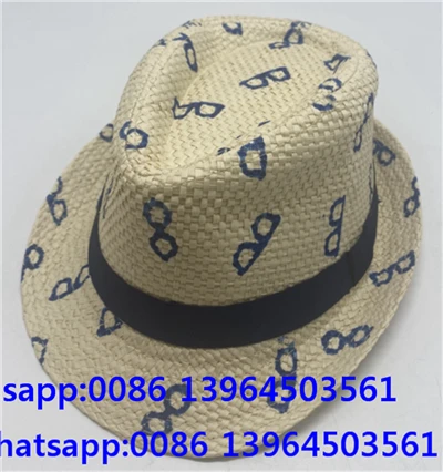 Straw Fedora lue med trykkmønster